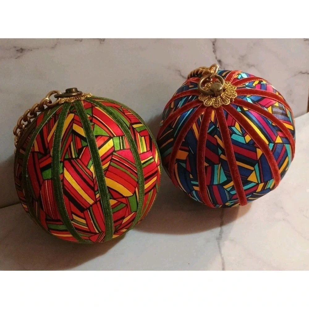Pair Of Large Silk Thread Velveteen Ball Ornaments 5